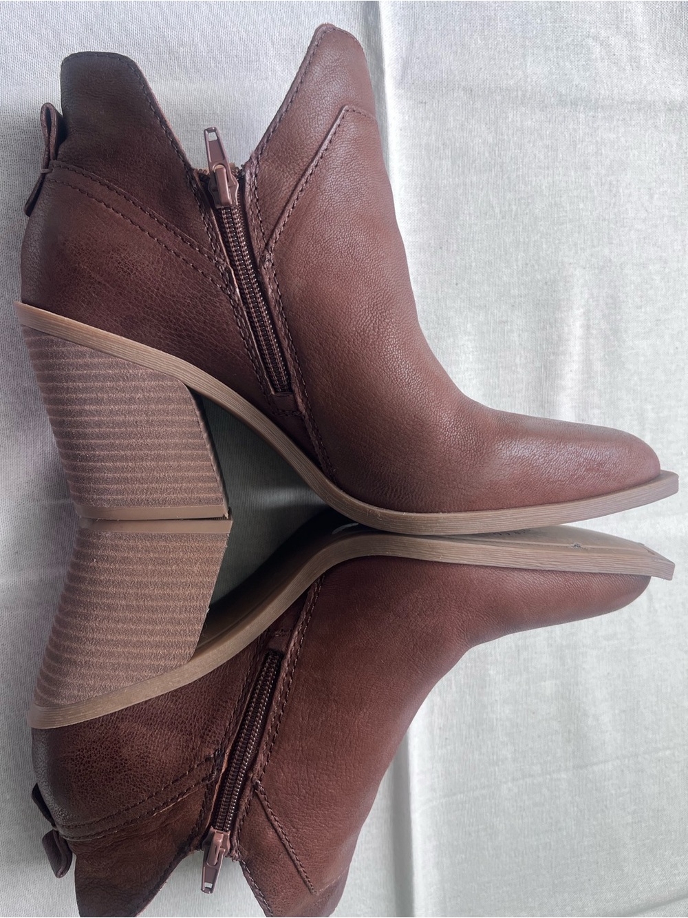 Crown Vintage Brown Leather Stacked Heel Ankle Booties